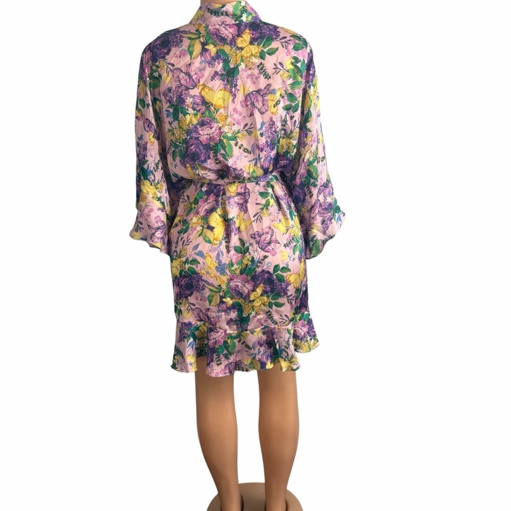 Victoria’s Secret Floral Purple and Yellow Satin Flutter Robe - Picture 7 of 10